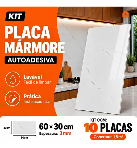 Mix Home Center Kit 10 Placa Adesiva Mármore 3d Autocolante 60x30 Cm