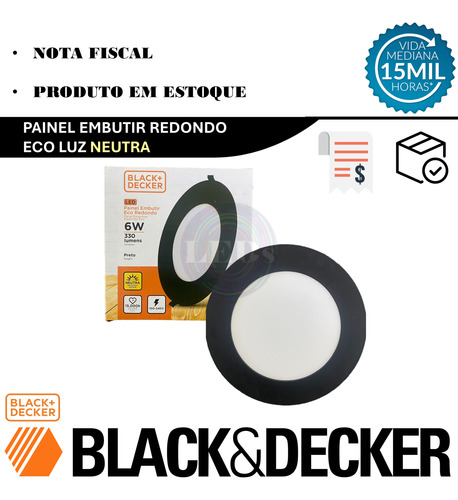 Kit 6 Plafon Redondo Embutir 6w Preto Branco Neutro 4000k