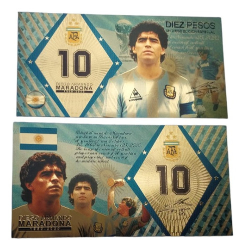 Billete Premium Futbol Souvenir Diego Maradona Diez Pesos 04