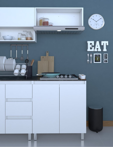 Cocina Integral Completa Decomobil Con Parrilla Y Campana Color Blanco - Mármol Negro