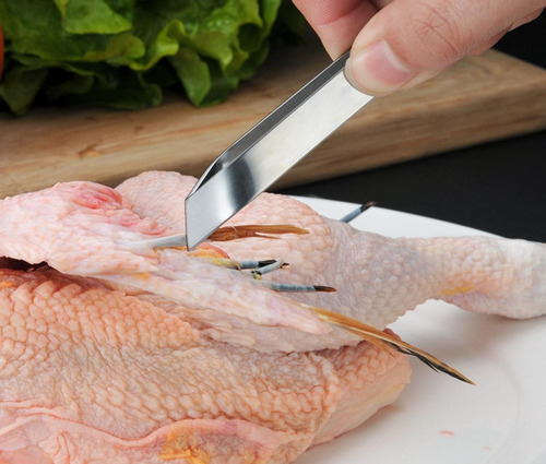 Pinça Culinária Remover Espinha Peixe Osso Cozinha Aço Inox Cor Prateado Ponta Oblíqua
