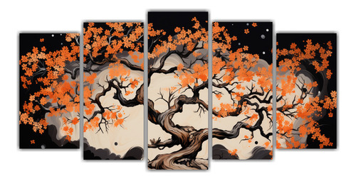 200x100cm Cuadro Árbol De Roble En Colores Naranja Y Negro