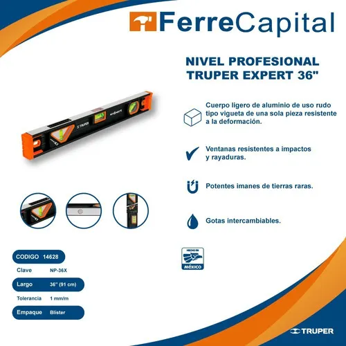 Nivel Truper Expert Profesional Magnetico Tpr Np-36x 14628