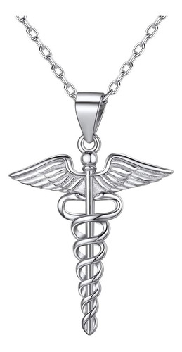 Nofade collar De Plata Con Símbolo De Caduceo De Medicina, C