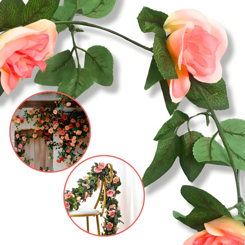 Folhagem De Pétalas E Flores Artificiais Com 2 Metros Cor Rosa-escuro