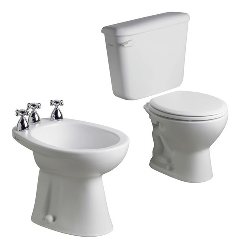 Juego Baño Ferrum Inodoro Deposito Bidet Andina Blanco