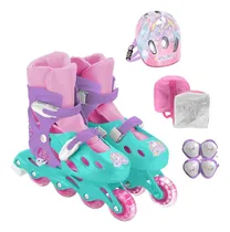 Comprar Patines 4 Ruedas Para Nenas + Casco Rodilleras Coderas New