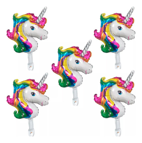 Globos Unicornio 45 Cm Rosa Arcoiris Morado Decoracion 5pzs