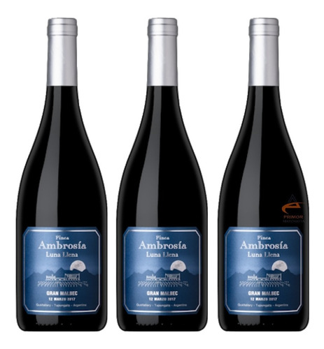 Vino Finca Ambrosia Luna Llena Malbec 750ml X 3unid