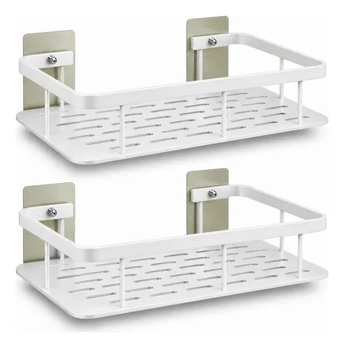 Kit 2 Suporte Porta ​Shampoo Sabonete Banheiro Adesivo Parede Branco