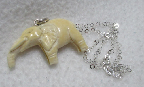 Cadena Plata 925 Colgante Tallado Ivory Dije Elefante Suerte