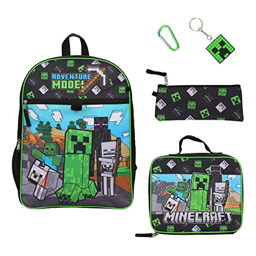 Minecraft 5-piece Set: Mochila De 16 , Lonchera, Caja Qb75p