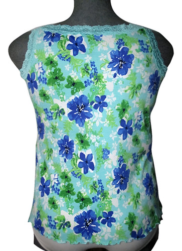 Blusa Azul Estampada Flores Sin Manga Talla 2x (38/40) Basic
