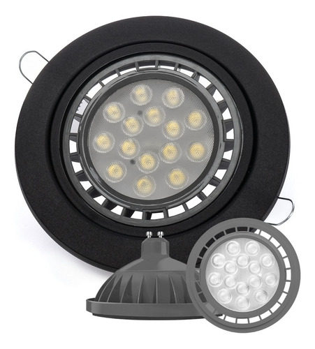 Spot Led Embutir Circular Plastico Para Ar111 16cm + Zocalo Estructura Negro