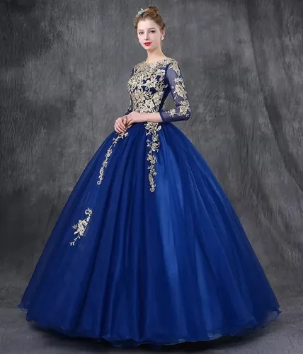 Vestidos de 15 online años azul con dorado