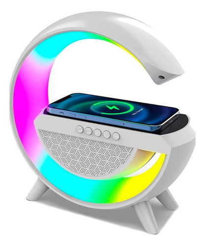 Luminaria Caixa De Som Bluetooth Relógio Carregador Branco
