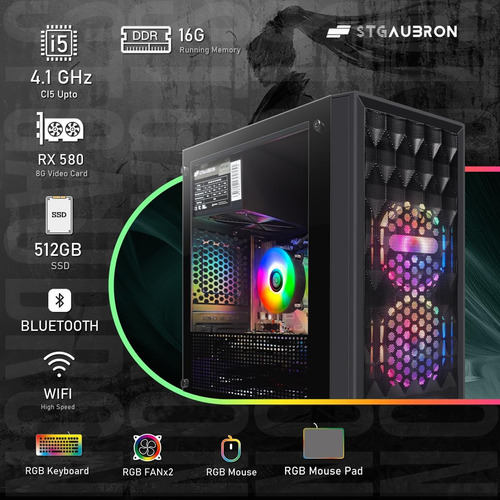 Stgaubron Gaming Desktop, Radeon Rx 580 8g Gddr5, Intel Core