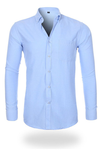 Camisa Slim Fit Manga Larga Para Hombre Casual S