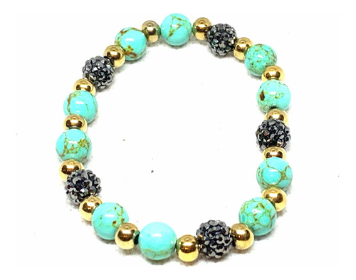 Pulsera Verde Acero Quirurgico Dorado Bola Fuego Elastico