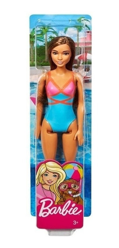 Imagem 6 de 7 de Barbie Praia Cabelo Castanho Maiô Azul Ms