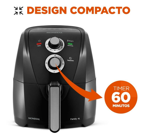 Fritadeira Air Fryer Afn-40-bfs 4 Litros 1500w 20a Mondial Preto Com Prata