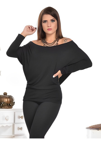 Blusa Feminina Gola Canoa E Manga Longa Clássica Premium