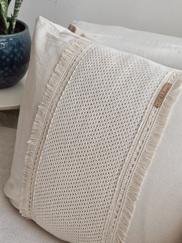 Funda Almohadón Ohlalove Carmela Boho, Flecos Y Crochet Natural 40x40