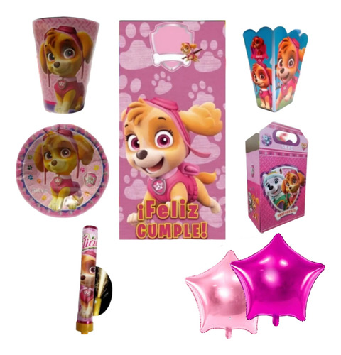 Paquete Cumpleaños Fiesta 10 Niñas Skye Paw Patrol