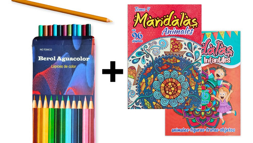 Pack 2 Libros De Mandalas De 96 Pág + Caja 12 Colores