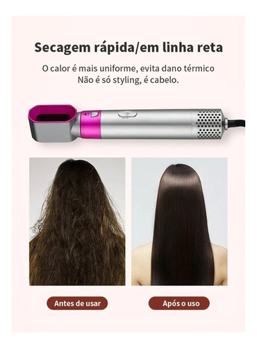 Escova Secadora 5 Em 1 Cachos/liso Bivolt Modeladora Preto/rosa