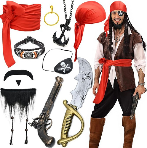 C 11 Piezas Accesorios Disfraz Pirata Para Hombre Y Mujer Co
