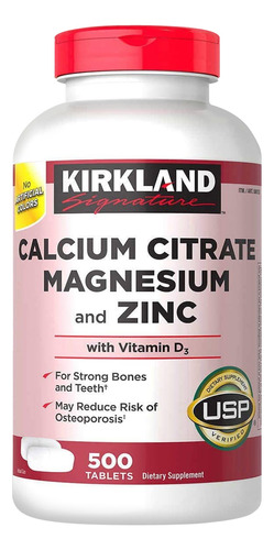 Citrato Calcio Magnesio Zinc + Vitamina D3 Kirkland 500 Tabs Sabor Neutro