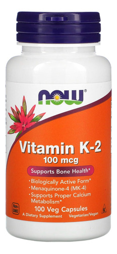 Vitamina K-2 100mcg 100 Capsulas Veganas Now 