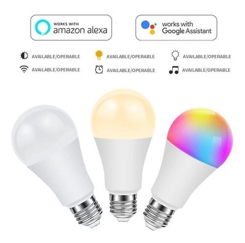 Imagen 8 de 10 de Bombillas Inteligentes 15w Rgbw Alexa Google Assistant Wifi