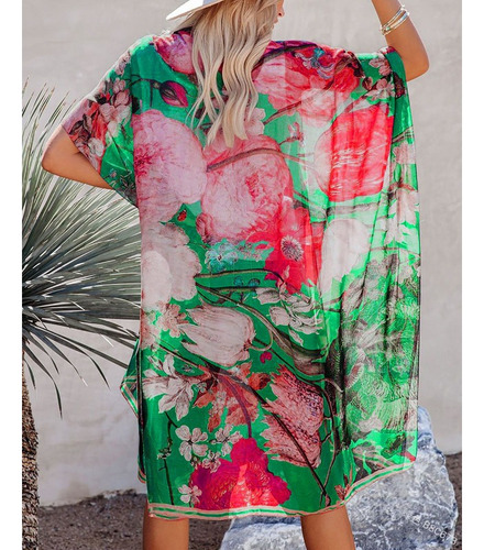 Tops De Mujer Estampado Chifón Playa Kimono Chal Suelto