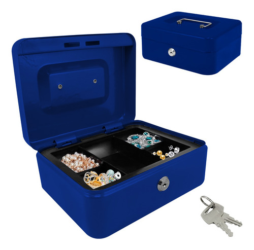 Caja Fuerte Seguridad Metálica Cash Box Cerradura Con Llave Color Azul