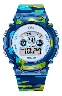 Reloj Infantil Led Niño Alarma Cronometro Militar Camuflaje Contra Agua Co1015 Color de la correa Azul