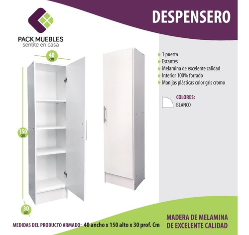 Despensero 1 Puerta Organizador 40x150x30 Blanco Y Wengue @