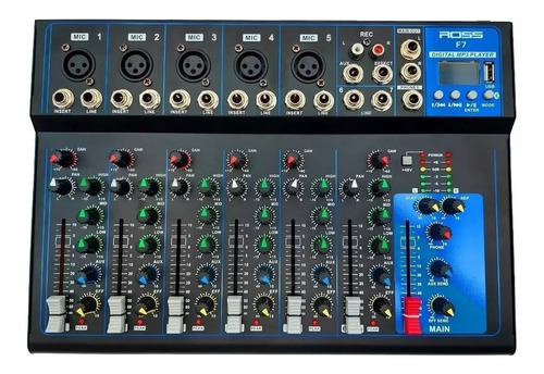 Consola Ross F7 Mixer De 8 Canales Con Reproductor Usb Blue