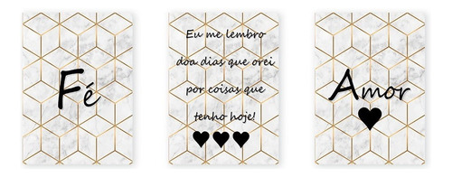 Kit 3 Placas Decorativas Quadros Frases Fé, Amor, Orei