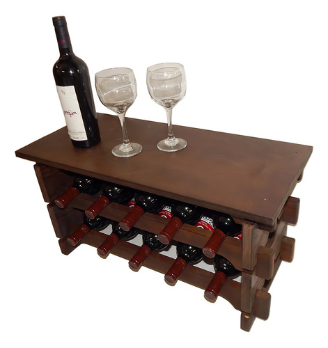 Mesita Adega Vinho Madeira, tipo 10 botellas, color Imbuia C05