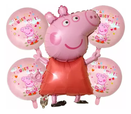 Set 5 Globos Metalizados Peppa Pig Cotillon Cumpleaños Color Rosado