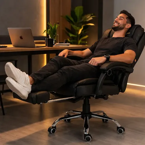 Cadeira De Escritorio Ergonomica Giratoria Com Apoio De Pés E Cab...