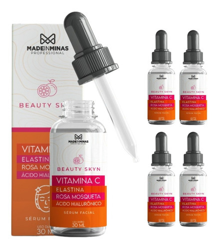 Kit 5 Sérum 4 Em 1 Rosa Mosqueta + Vitamina C + Hialurônico Momento de aplicação Dia/Noite Tipo de pele Todo tipo de pele