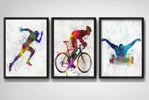 Comprar Set 3 Cuadros Carrera Ciclismo Natacion Pop Art Deportes