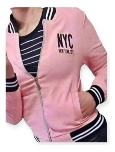 Campera Bengalina Nyc Bordado Elastico 2 Colores