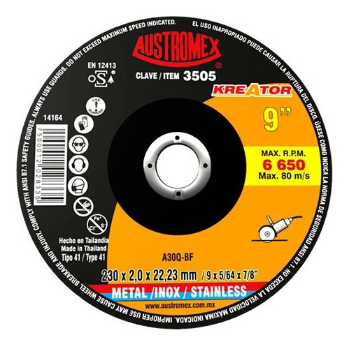 Disco De Corte Acero 9 Pulgadas Austromex 3505 Color Negro
