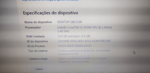 Notebook Lenovo Thinkpad I3 12gb, Ssd 128gb Preto (Usado)