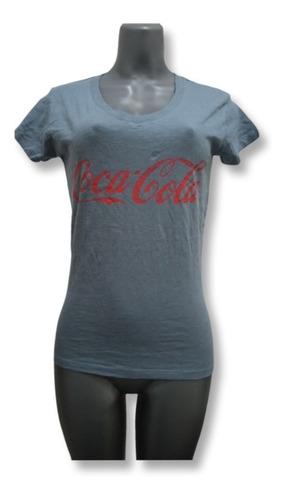 Franelas Dama Coca-cola Tri-blend Talla Xs Azul Grisaceo