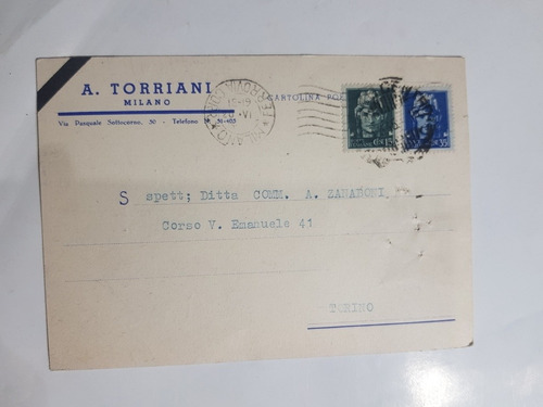 Italia Tarjeta Postal Ferrovia Milano A Torino 1945